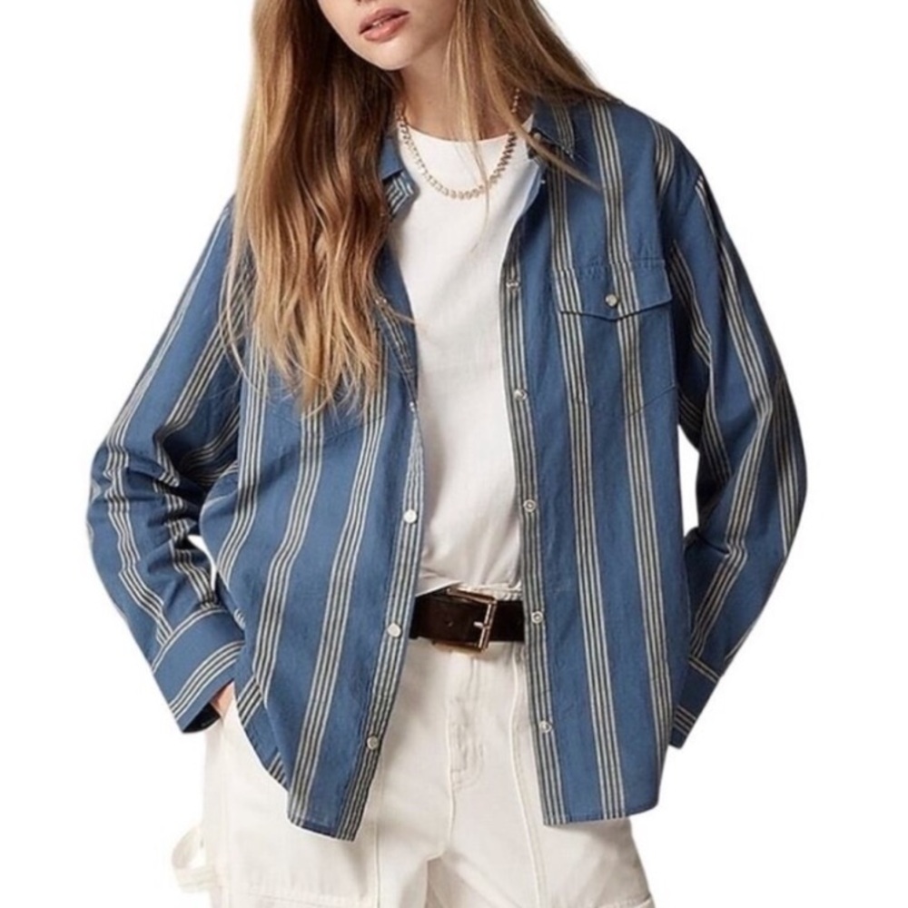 J. Crew Western style striped shirts in blue/yellow